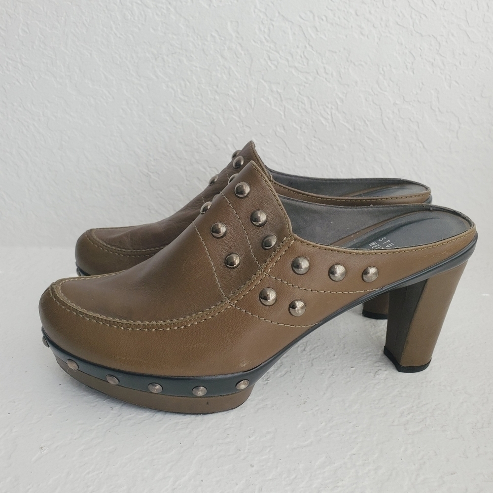 Stuart Weitzman Studded Platform Leather Mule Clo… - image 5